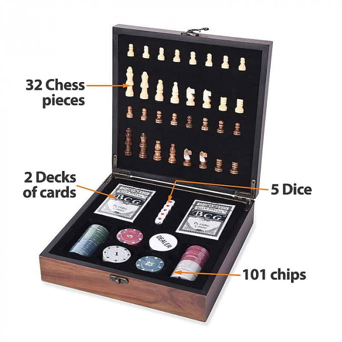 Cadoul Perfect: Set Jocuri All-in-One cu Șah, Poker, Cărți, Zaruri și 101 Jetoane [1]