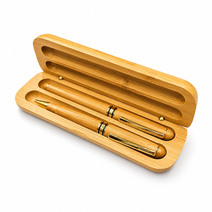 Set de Scris Premium cu 2 Pixuri în Casetă din Lemn Natural [3]