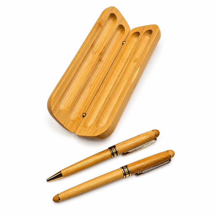 Set de Scris Premium cu 2 Pixuri în Casetă din Lemn Natural [2]