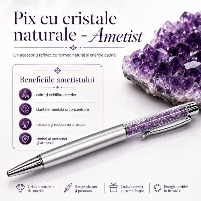 Pix cu cristale naturale semipretioase: ametist, aventurin, lapis lazuli, ochi de tigru, citrin și cuarț roz [1]