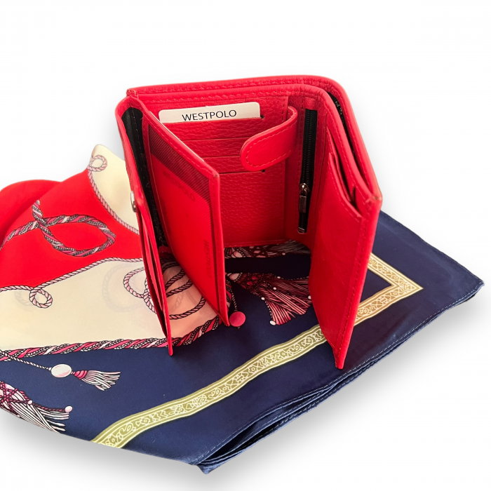 Cadou portofel West Polo Rouge piele naturala & Esarfa Matase [3]