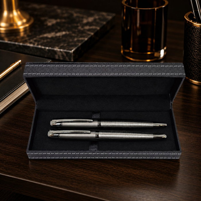 Set 2 Pixuri Metalice în Cutie din Piele Ecologică Cadou Elegant Bărbați [1]