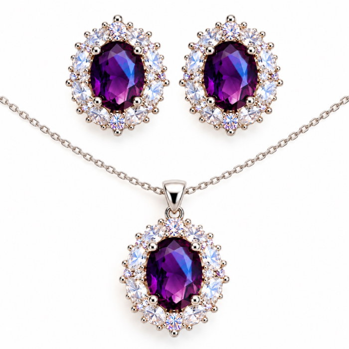 Set bijuterii Purple Royal colier și cercei cristale mov [2]