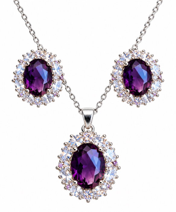 Set bijuterii Purple Royal colier și cercei cristale mov [3]