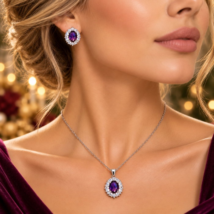 Set bijuterii Purple Royal colier și cercei cristale mov [1]