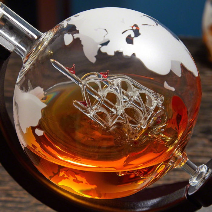 Cadou Luxury Decantor cu Patru Pahare Glob World & Suport Lemn Kitchen [4]