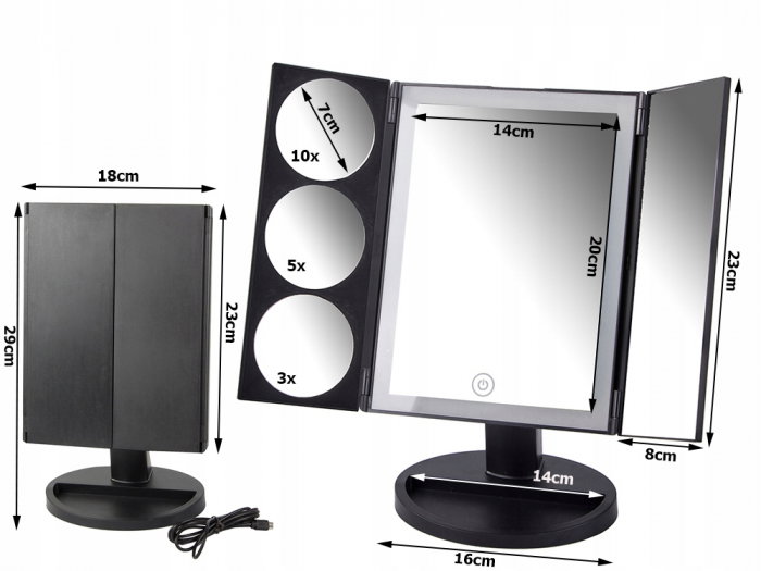 Oglindă Machiaj Mărire 3x 5x 10x  cu lumină tactilă LED [2]
