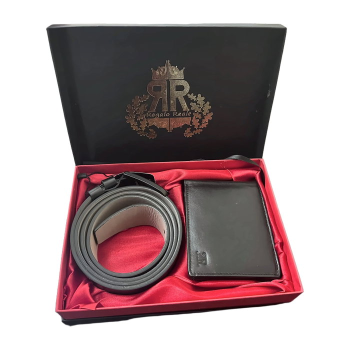 Set Cadou Portofel și Curea din Piele Naturală Neagră, Regalo Reale, cu Protecție RFID [4]