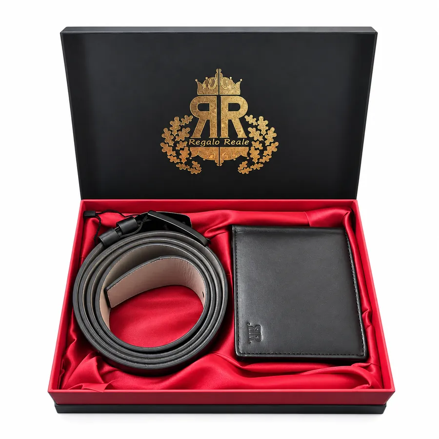 Set Cadou Portofel și Curea din Piele Naturală Neagră, Regalo Reale, cu Protecție RFID [1]