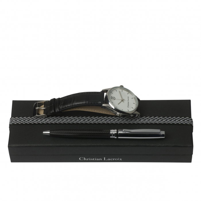 Ceas Christian Lacroix, Pix Treillis Desk Christian Lacroix si Butoni Elegant Round Silver by Borealy [2]