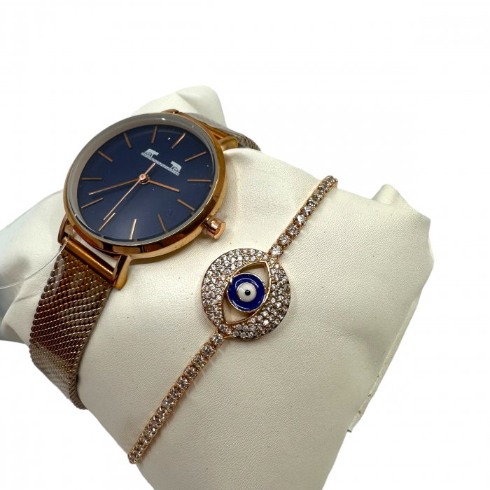 Set Ceas Pink Gold Matteo Ferari & Bratara Golden Eye [3]
