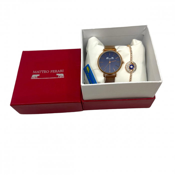 Set Ceas Pink Gold Matteo Ferari & Bratara Golden Eye [2]