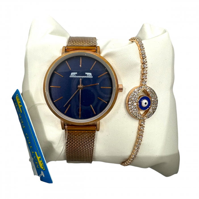 Set Ceas Pink Gold Matteo Ferari & Bratara Golden Eye [1]