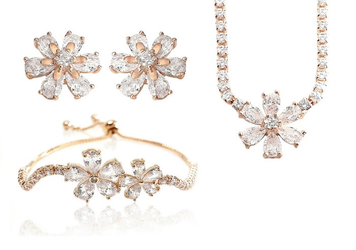 Set Cercei, Colier si Bratara Pink Flower by Borealy [1]