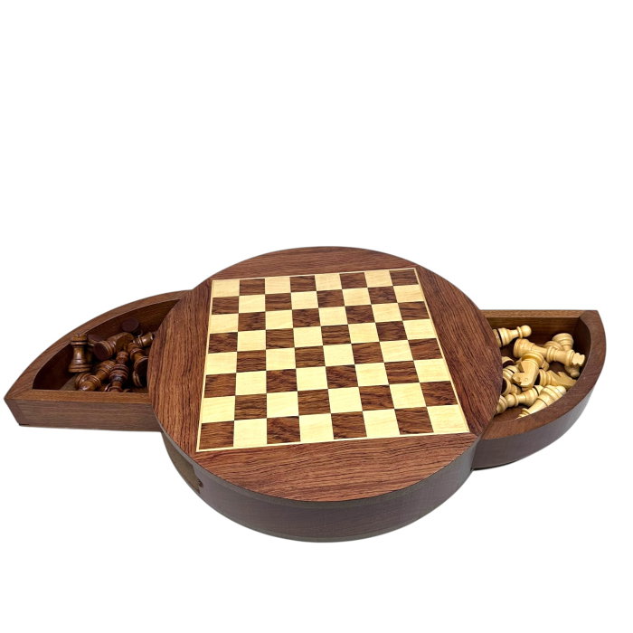 Set Șah Rotund din Lemn Masiv – Design Elegant cu Sertare Laterale [2]