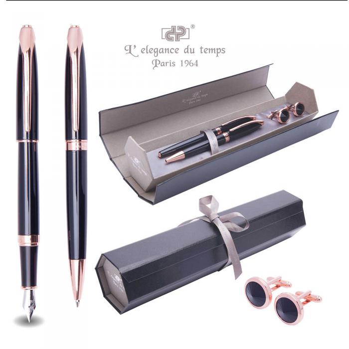 Cadou Business Desk Black & Rose Gold Stilou, Pix si Butoni [1]