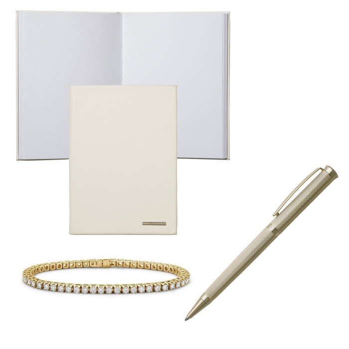 Set White Lady Gold Ballpoint si Note Pad Hugo Boss, si Brăţară Tennis Gold Diamonds [1]