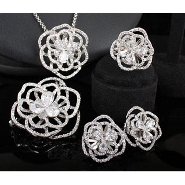 Set Borealy Simulated Sapphire Colier, Cercei, Brosa si Inel Camellia Luxury [2]