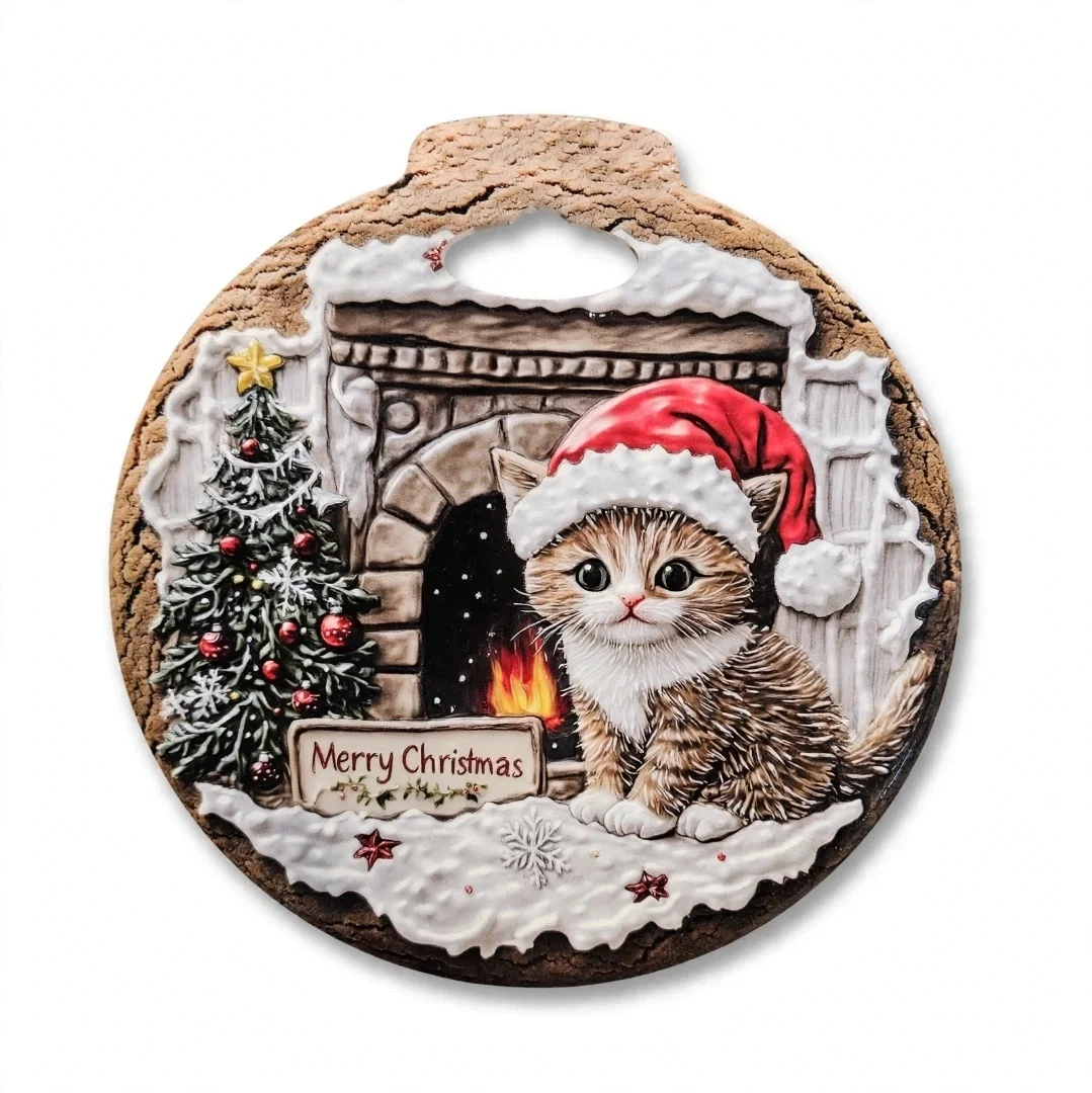 Suport ceramic rotund 20 cm în formă de glob, pisicuță la șemineu [2]