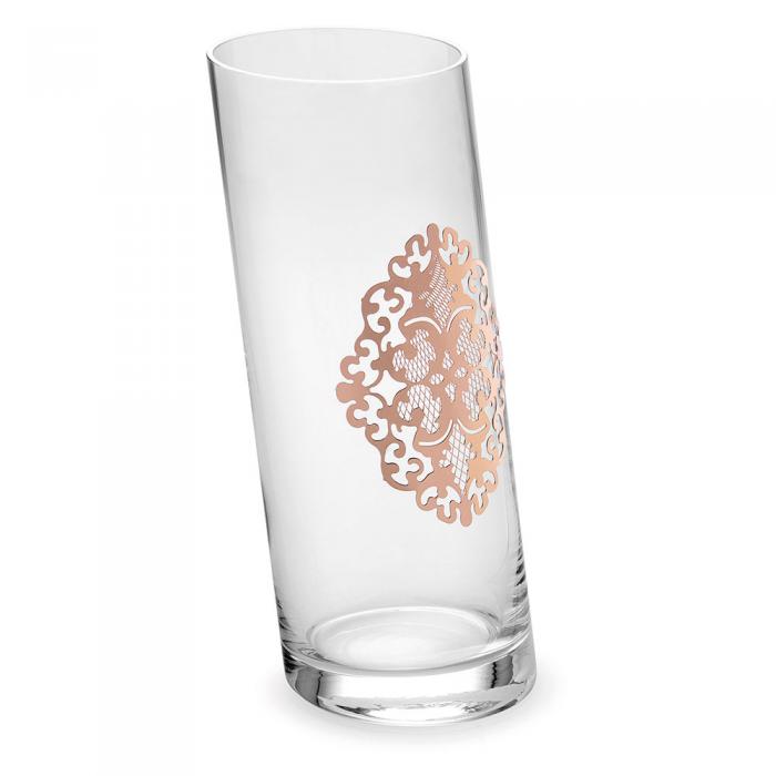 Vaza Cristal Oblique Arabesque Gold Pink - Made in Italy [1]