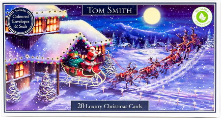 20 felicitări Crăciun Deluxe Tom Smith 2022 - Scenă tradițională din sania lui Moș Crăciun - plicuri și autocolante cu sigiliu - Cutie de carduri cu 20 de felicitări [0]