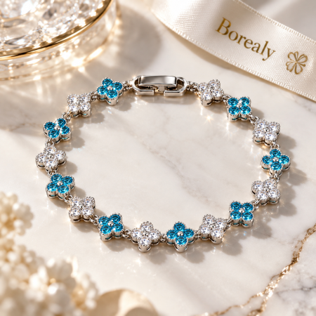 Brățară florală Blue Blossom cu cristale albastre și transparente [2]