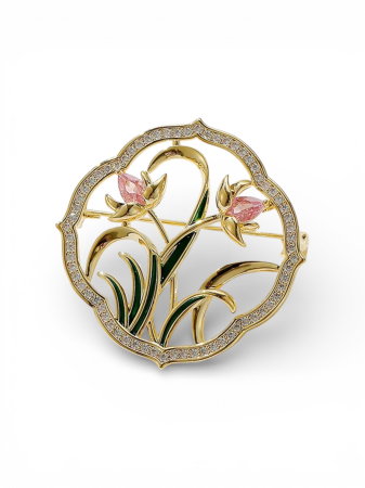 Broșă Flowers cu Cristale & Eșarfă din Mătase – Cadou Elegant de 8 Martie [2]