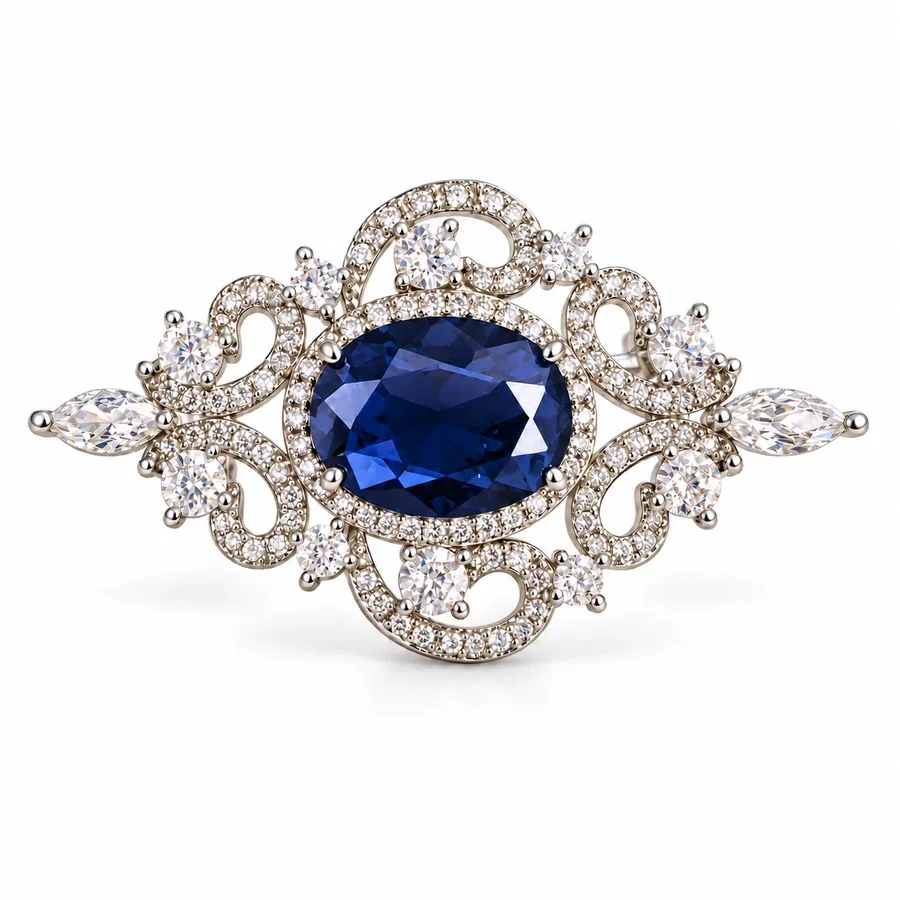 Brose - Broșă Regală Nuanță Safir cu Cristale de Zirconiu – Bijuterie Elegantă pentru Femei
