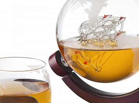 Cadou Luxury Decantor cu Patru Pahare Glob World & Suport Lemn Kitchen [7]