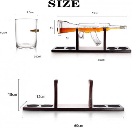Decantor Pusca cu Patru Pahare cu Glont & Suport Lemn Kitchen. TOP 10 Cadouri Barbati [5]