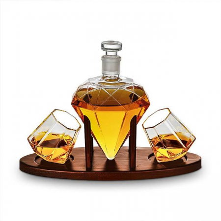 Cadou Decantor Diamant Sticla, 2 Pahare si Suport din Lemn [1]