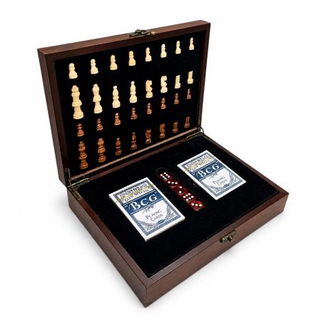Cutie de Șah din Lemn cu Cărți de Joc și Zaruri – Set Elegant de Jocuri pentru Bărbați [2]