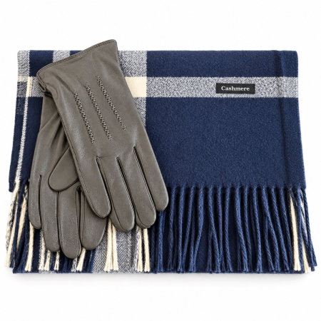 Cadouri de Craciun pentru Barbati - Cadou Style Men Esarfa Casmir si Manusi Piele Naturala