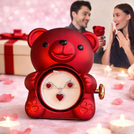 Set Bijuterii Red Heart cu Ursuleț – Cadou Valentine’s Day pentru Femei | Borealy [1]