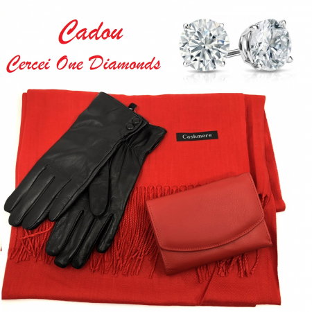 Cadouri de revelion - Cadou Vogue Manusi, Esarfa Casmir & Portofel Piele Naturala & Cadou Cercei One Diamonds