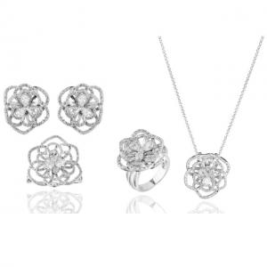 Set Borealy Simulated Sapphire Colier, Cercei, Brosa si Inel Camellia Luxury [0]