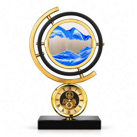 Cadouri Bărbați – Idei Premium pentru Soț, Tată, Iubit sau Șef - Ceas decorativ cu nisip artistic albastru – Cadou elegant pentru bărbați - Art Table Clock