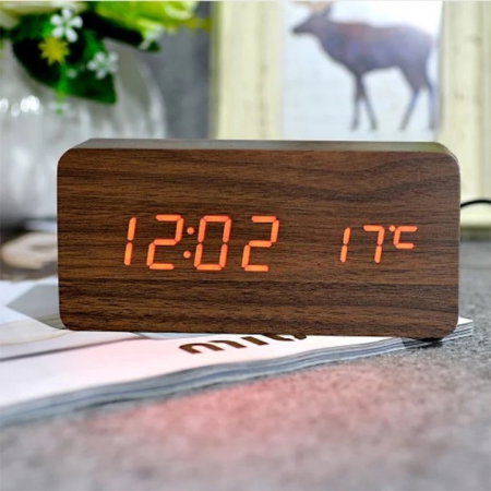 Ceas lemn personalizabil Borealy birou cu afisaj LED [2]