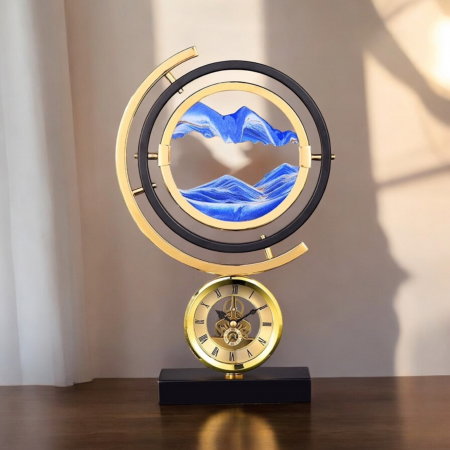 Ceas decorativ cu nisip artistic albastru – Cadou elegant pentru bărbați - Art Table Clock [6]