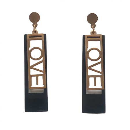 Cercei Lungi - Cercei Gold Black LOVE