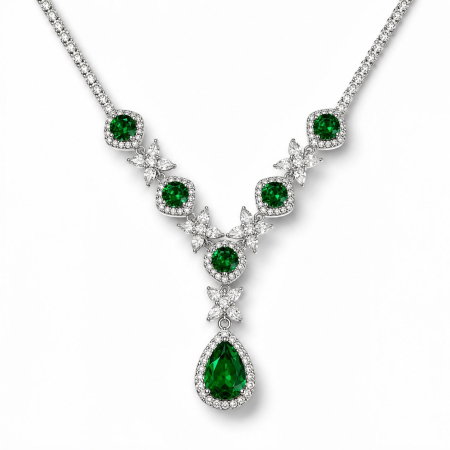 Bijuterii - Colier Elegant Verde Smarald cu Cristale