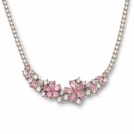 Bijuterii - Colier Pink Blossom – Eleganță Delicată cu Cristale Roz