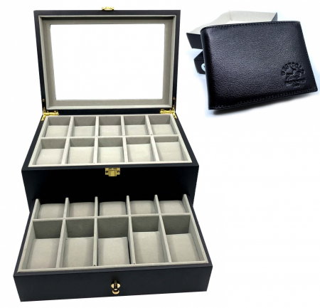 Cutie 20 Ceasuri Lux Black Wood + Cadou Portofel West Polo din piele naturala [0]