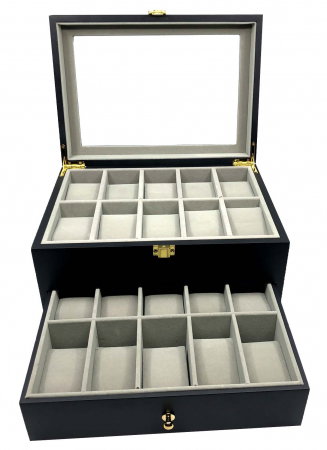 Cutie 20 Ceasuri Lux Black Wood + Cadou Portofel West Polo din piele naturala [4]