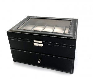 Cutii Ceasuri - Cutie depozitare ceasuri BLACK LEATHER, 20 de ceasuri