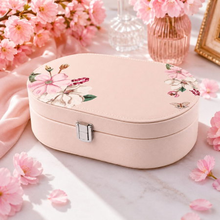 Cutii Bijuterii - Cutie Bijuterii Ovală cu Design Floral