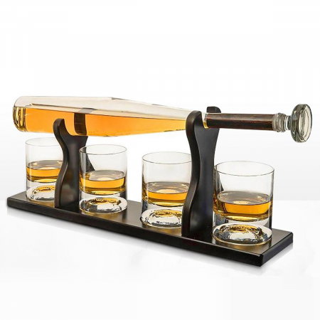 Decantor Bata de Baseball + 4 Pahare & Suport Lemn [1]
