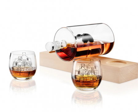 Decantor Sticla cu Ciocan in Interior + 2 Pahare & Suport Lemn [1]