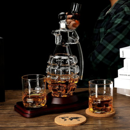 Decantor Grenada + 2 Pahare fara model & Suport Lemn [12]