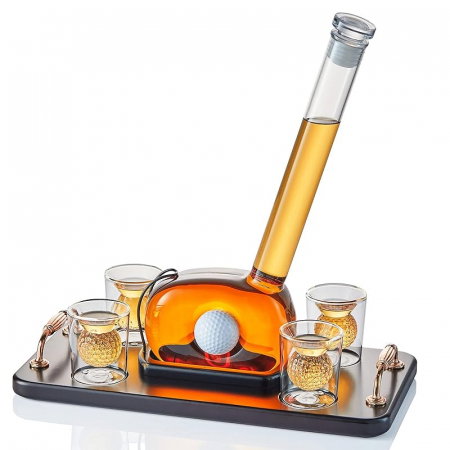 Decantor Golf cu 4 pahare mingi de golf & Suport de lemn [0]